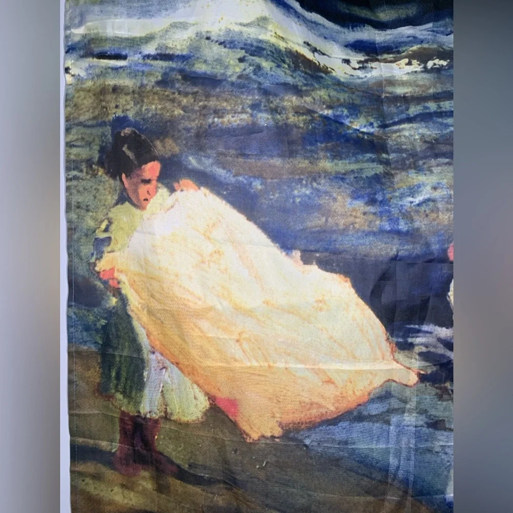 Impressionist Coastal Art Shower Curtain Sail Boats Ocean Beach Scene 71x71